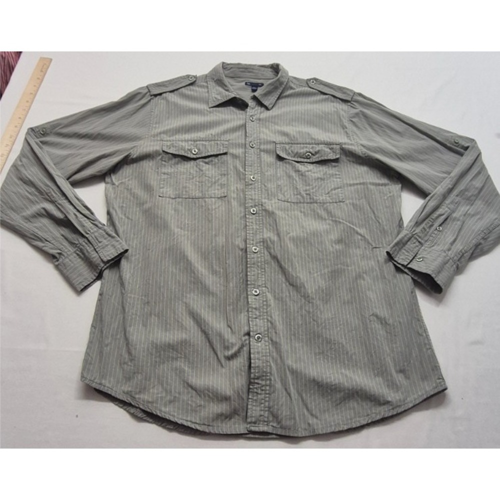 Gap men's gray long sleeve yellow striped button up shirt XL 100% Cotton pockets